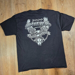 Sturgis 2009 Rally T Shirt Mens L Black Eagle Mount Rushmore Biker Y2K